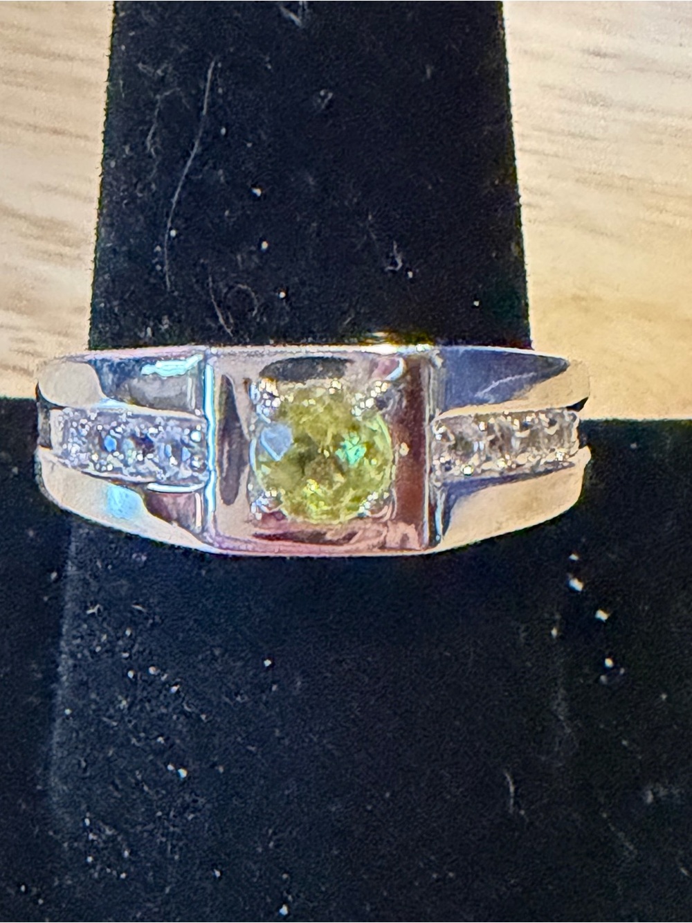 Men’s sterling silver helidor ring with white topaz accents.